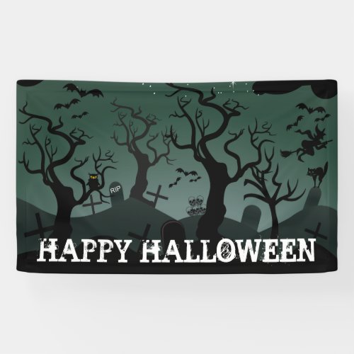 Black and gray graveyard spooky trees Halloween Banner
