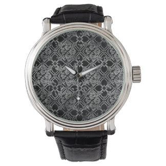 Black and Gray Grunge Floral Watch