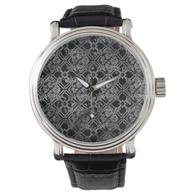 Black and Gray Grunge Floral Watch (Front)