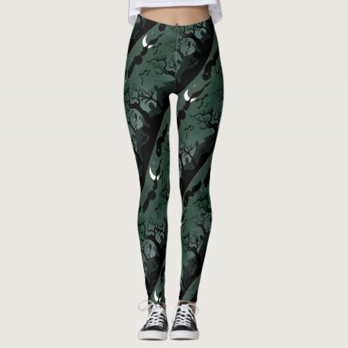 Black and gray Halloween graveyard scenery Leggings