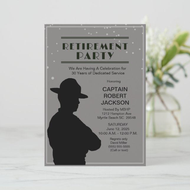 Black and Gray Highway Patrol  Retirement Party   Invitation (Standing Front)