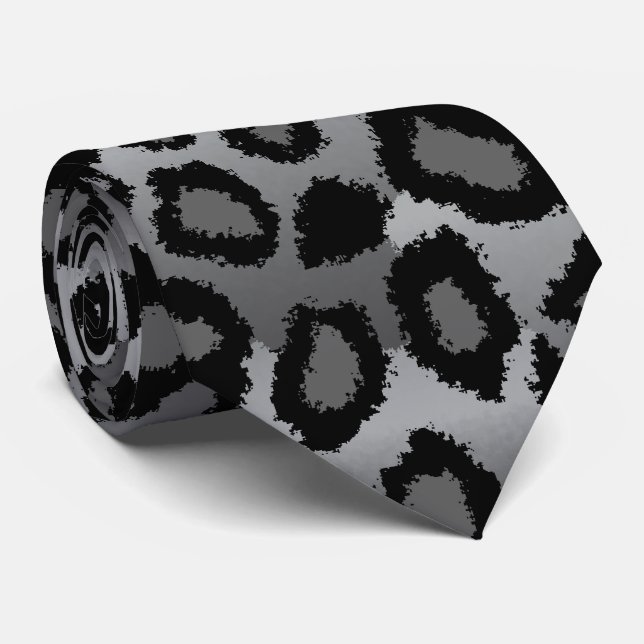 Black and Gray Jaguar Print Neck Tie (Rolled)