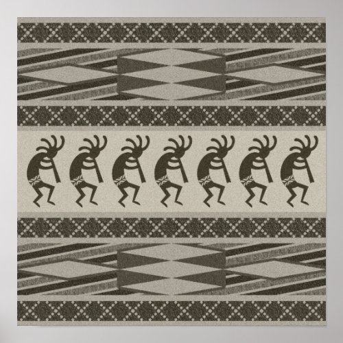 Black And Gray Kokopelli Aztec Design Poster