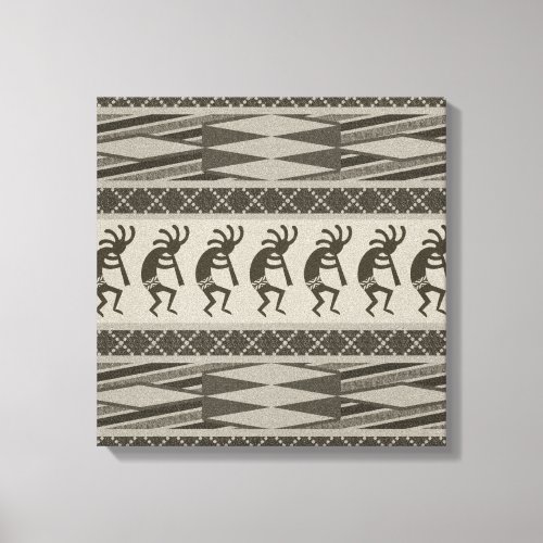 Black And Gray Kokopelli Aztec Pattern Canvas Print