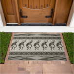 Black And Gray Kokopelli Aztec Pattern Doormat at Zazzle