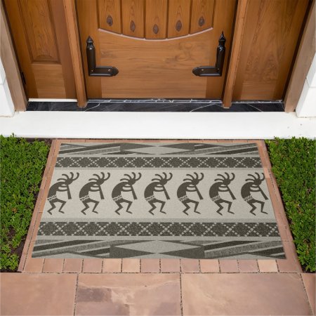 Black And Gray Kokopelli Aztec Pattern Doormat
