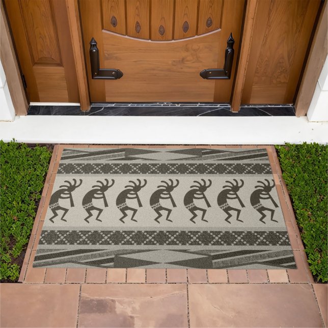 Black And Gray Kokopelli Aztec Pattern Doormat (Outdoor)