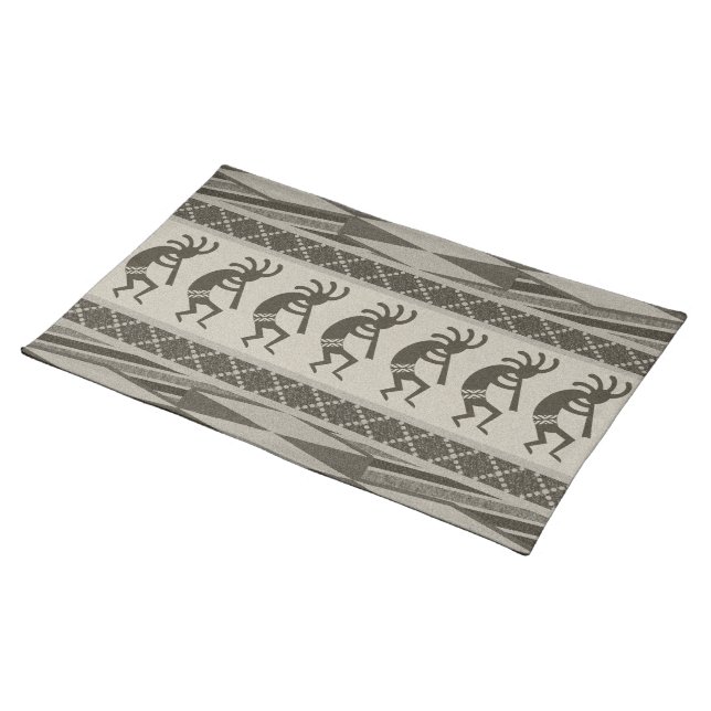 Black And Gray Kokopelli Aztec Pattern Placemat (On Table)