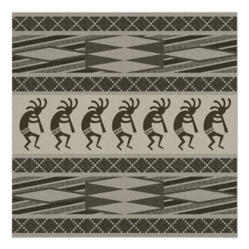 Black And Gray Kokopelli Aztec Pattern Poster