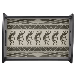 Black And Gray Kokopelli Aztec Pattern Serving Tray