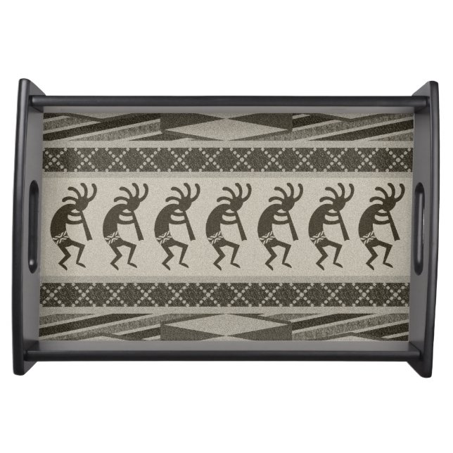 Black And Gray Kokopelli Aztec Pattern Serving Tray (Front)