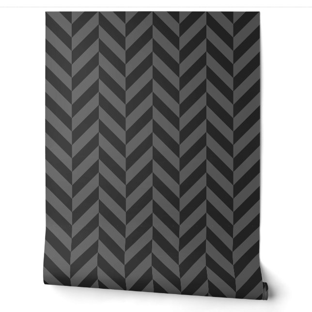 Black and Gray Large Herringbone Wallpaper (Unrolling)