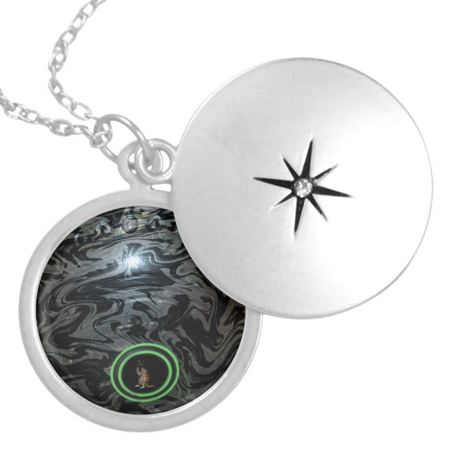 Black And Gray Lawn Bowl, Locket Necklace (Front)