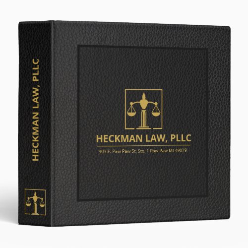 Black and Gray Leather Texture Gold Justice Scale 3 Ring Binder