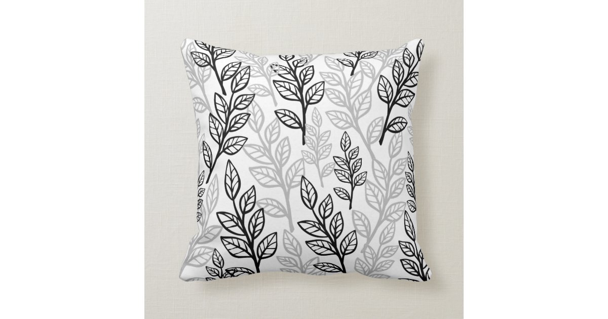 Black and Gray Leaves Throw Pillow