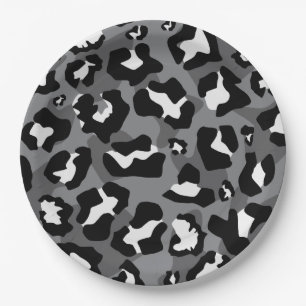 Black and gray leopard animal print paper plates