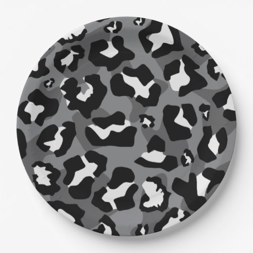 Black and gray leopard animal print paper plates