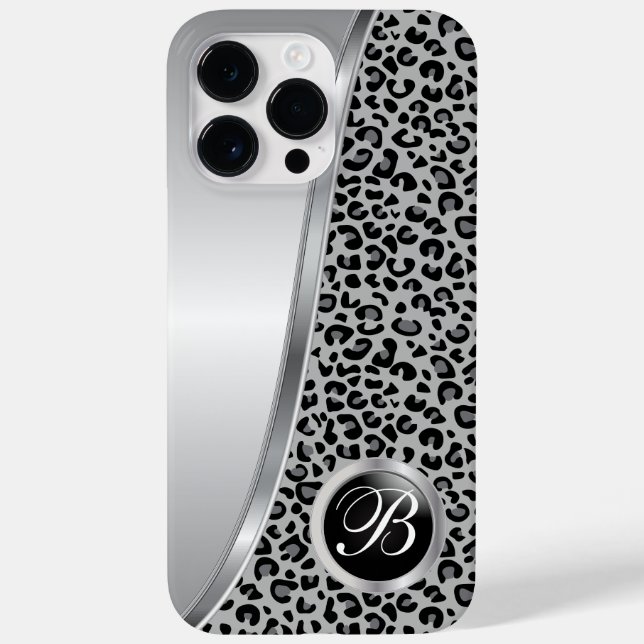 Black and Gray Leopard Print | Monogram Case-Mate iPhone Case (Back)