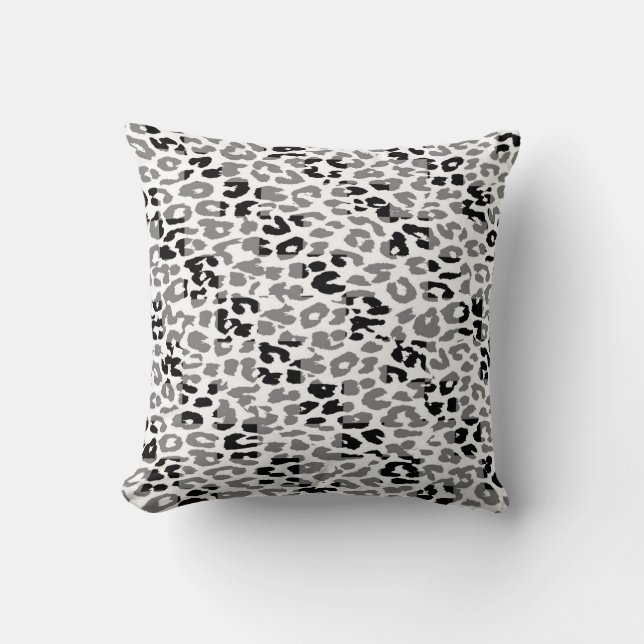 Black and Gray Leopard Print Skin Pattern Throw Pillow (Front)