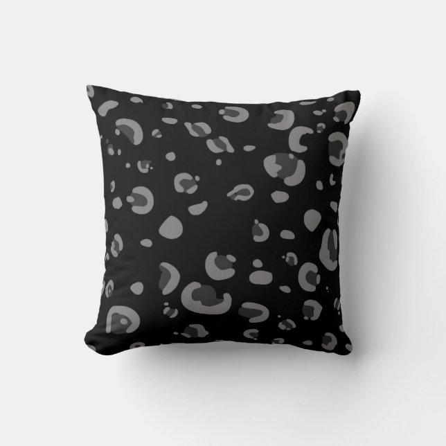 Black and Gray Leopard Print Style 019 Throw Pillow (Front)
