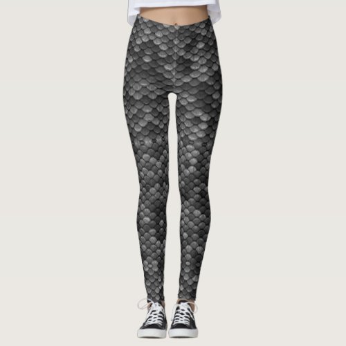 Black and Gray Magic Dragon Scale Fantasy Leggings