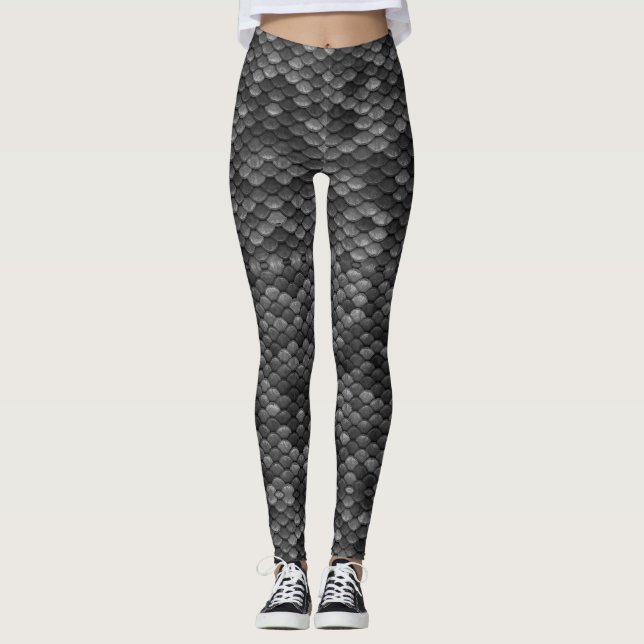 Black and Gray Magic Dragon Scale Fantasy Leggings (Front)