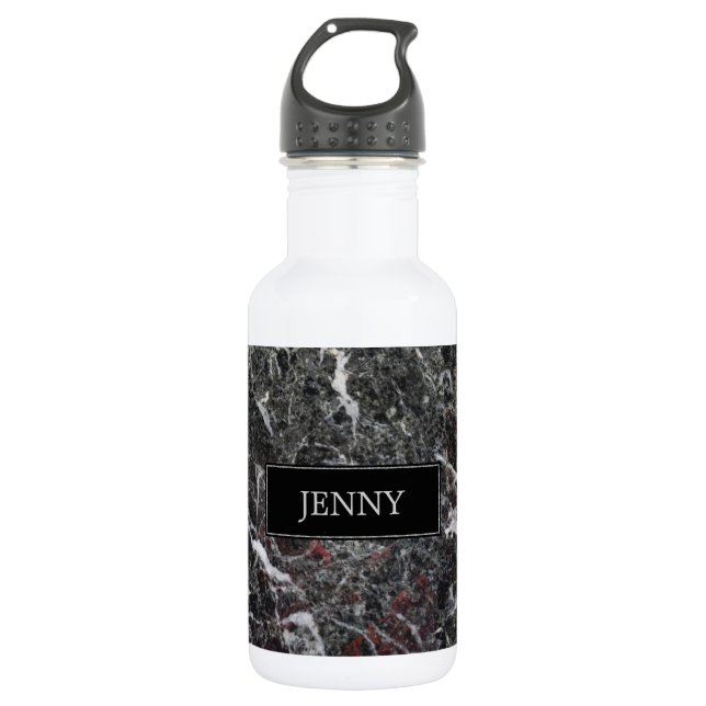 Black And Gray Marble Stainless Steel Water Bottle (Front)