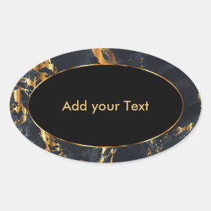 Black and Gray Marble with Gold Accents Oval Sticker