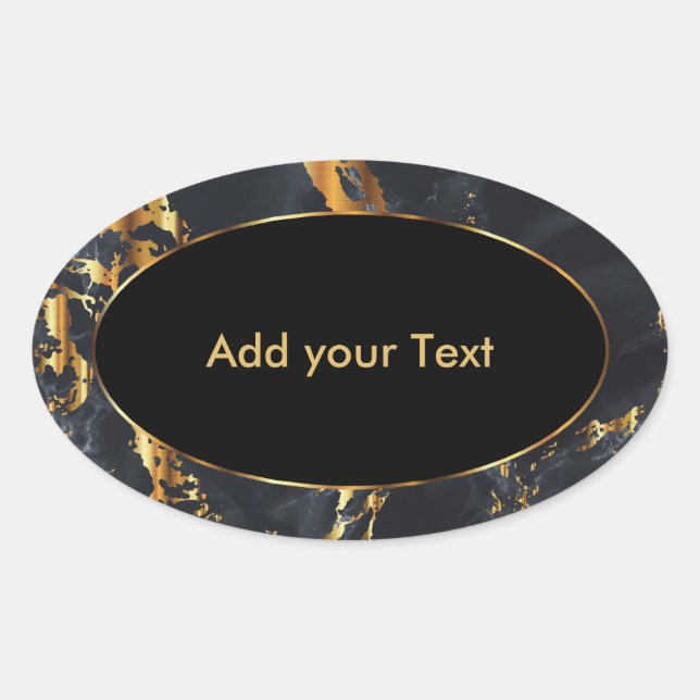 Black and Gray Marble with Gold Accents Oval Sticker (Front)
