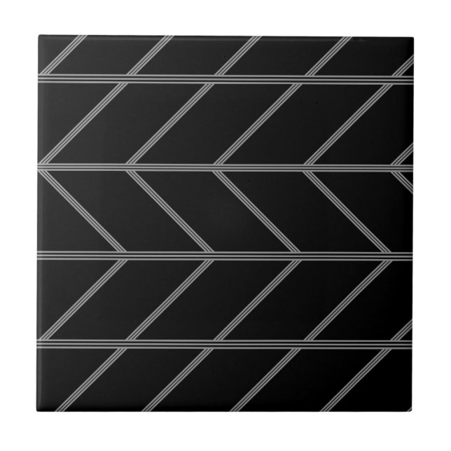 Black and Gray Masculine Tire Tread Pattern Ceramic Tile (Front)