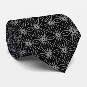 Black And Gray Mid Century Line Drawing Pattern Neck Tie