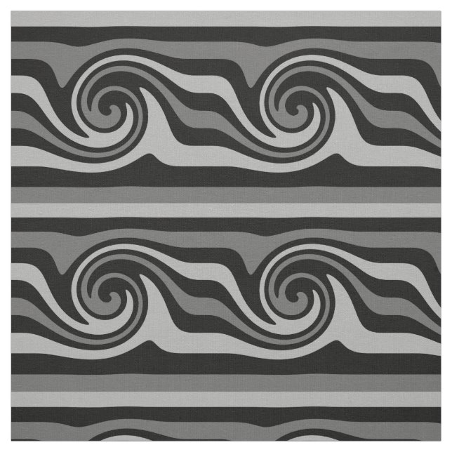 Black and gray modern abstract wave pattern fabric (Swatch)