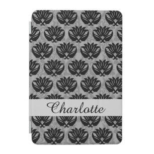 Black and Gray Modern Damask Name Personalized iPad Mini Cover