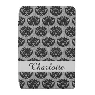 Black and Gray Modern Damask Name Personalized iPad Mini Cover