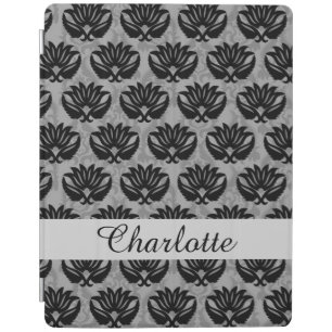 Black and Gray Modern Damask Name Personalized iPad Smart Cover