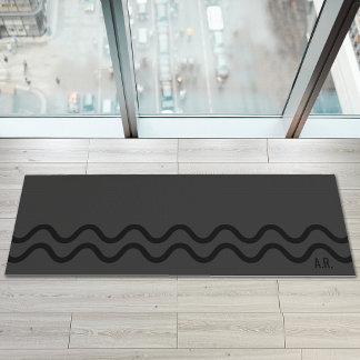 Black And Gray Modern Wavy Lines With Initials Yoga Mat