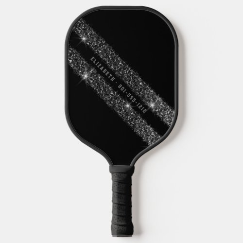Black and Gray Monochrome Glitter Sport Stripe Pickleball Paddle