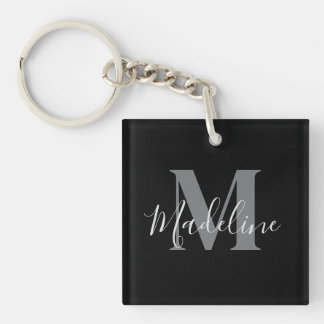 Black And Gray Monogram Elegant Keychain