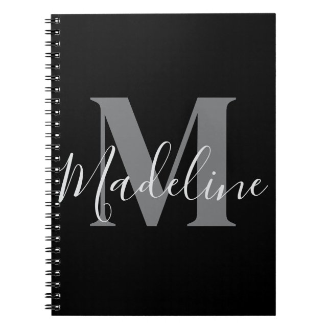 Black And Gray Monogram Elegant Notebook (Front)