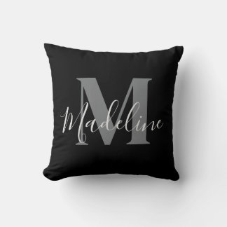 Black And Gray Monogram Elegant Throw Pillow