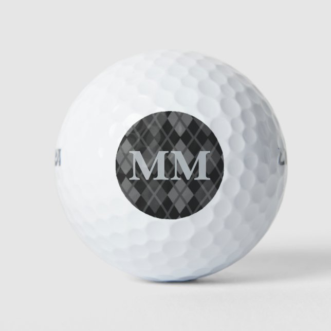 Black and Gray Monogram Initial  Golf Balls (Front)