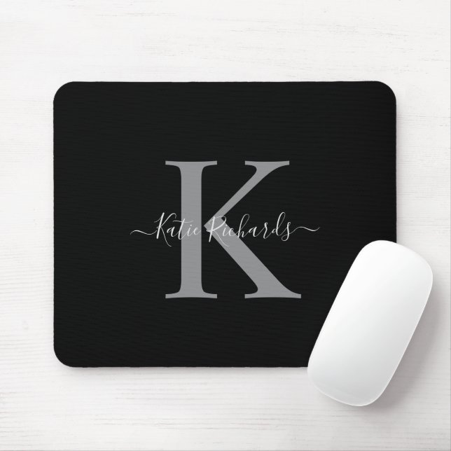 Black and Gray Monogram Mouse Pad (With Mouse)