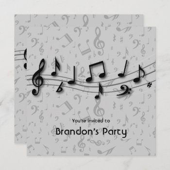 Black And Gray Music Notes Party Invitation by giftsbonanza at Zazzle