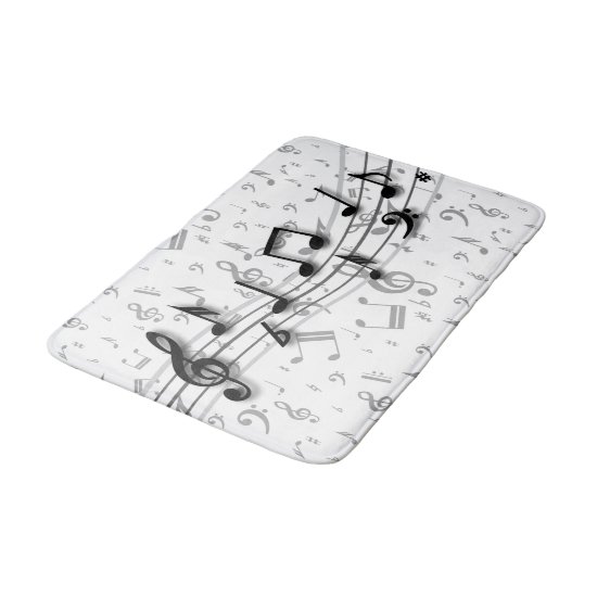 Black and gray musical notes bath mat