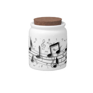 Black and gray musical notes candy jar