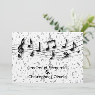 Black and Gray Musical Notes Wedding Invitation