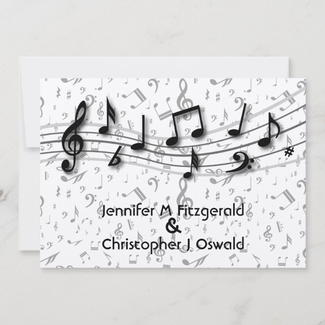 Black and Gray  Musical Notes Wedding Invitation (Front)