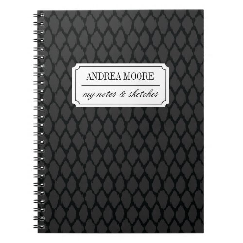 Black and Gray Ogee Patterned Custom Text Notebook