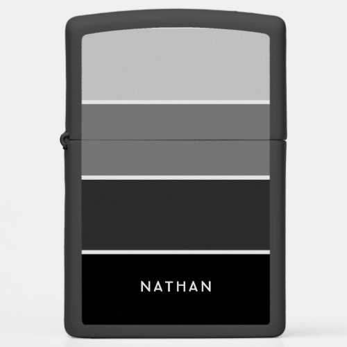 Black and Gray  Ombre Stripes with Name Zippo Lighter