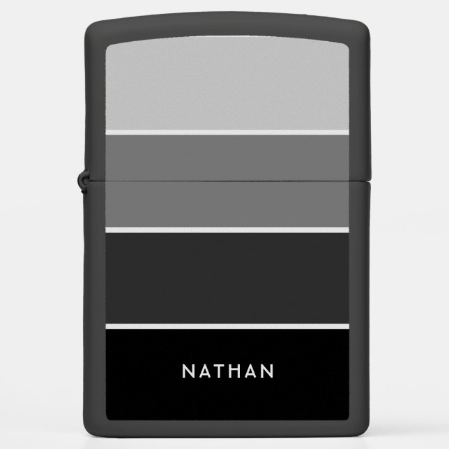 Black and Gray | Ombre Stripes with Name Zippo Lighter (Front)